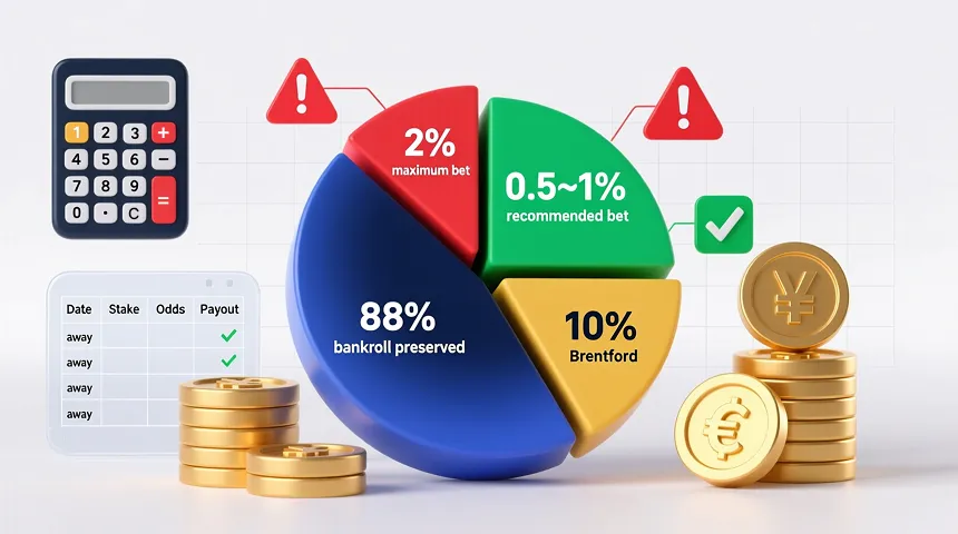 Financial infographic showing bankroll management strategy with percentage allocations for Brentford away betting