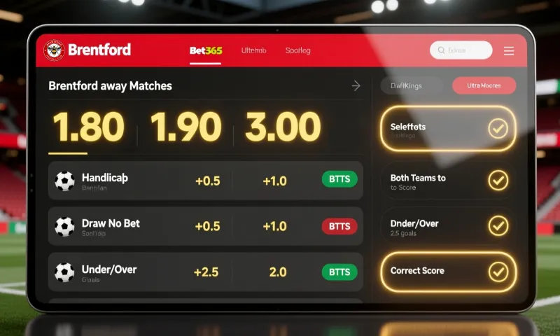 Professional betting odds board showing various betting markets for Brentford away matches including handicaps and BTTS