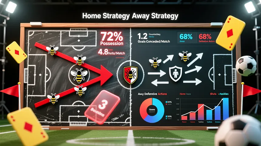 Split-screen tactical comparison showing Brentford home versus away match strategies and statistical differences