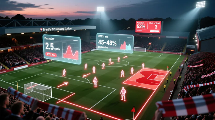 Brentford Community Stadium aerial view with tactical overlay showing home match strategy and statistical analysis
