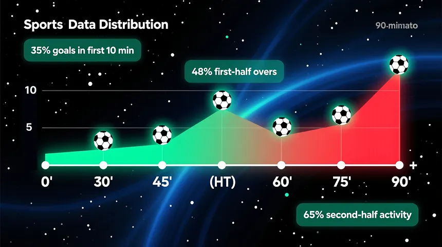 Timeline chart displaying goal probability distribution across 90 minutes for Brentford matches with first half and second half betting data