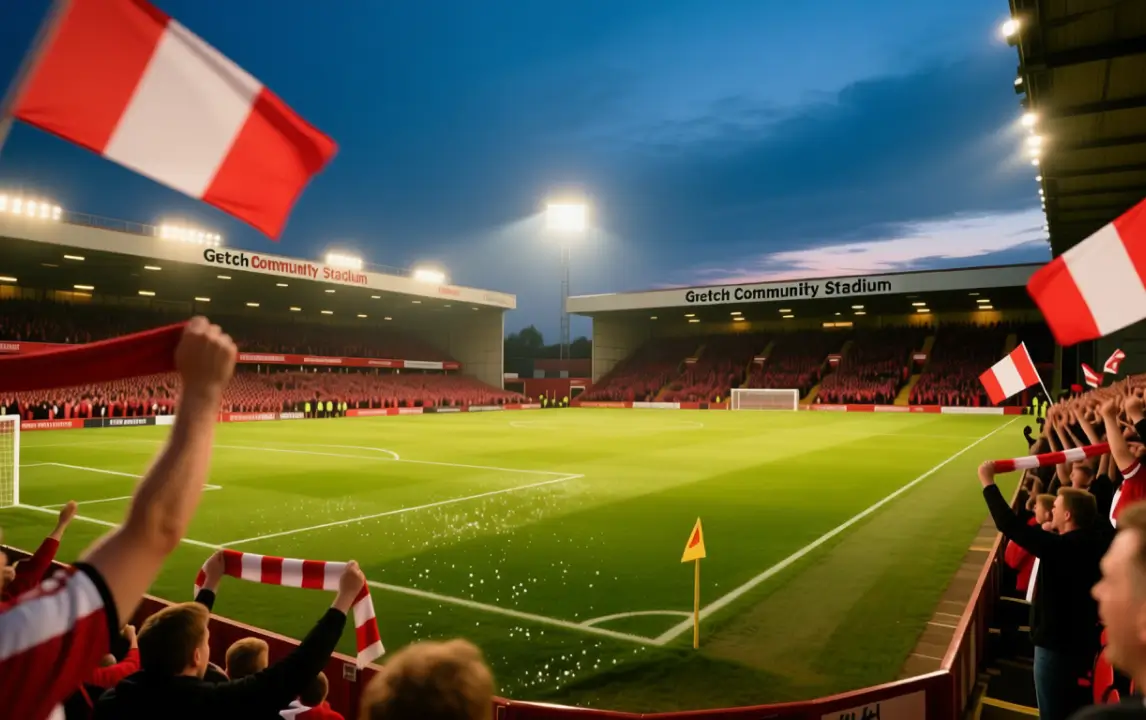 Gtech Community Stadium packed with Brentford fans during match day