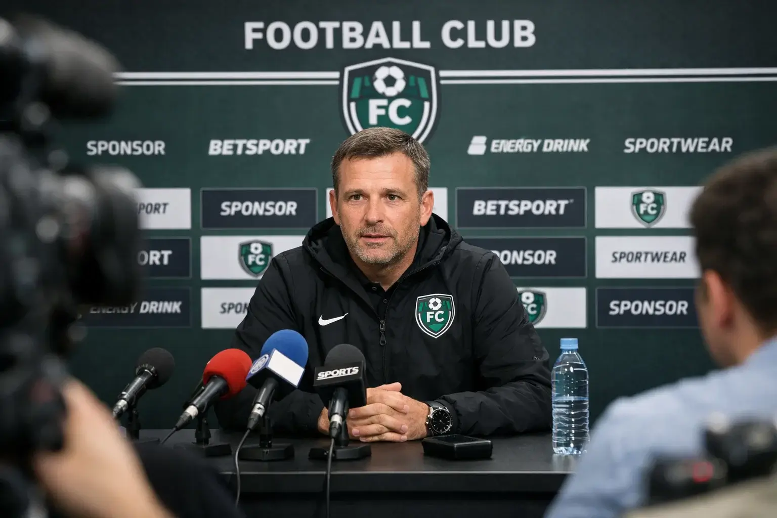 Football manager speaking at press conference about team selection