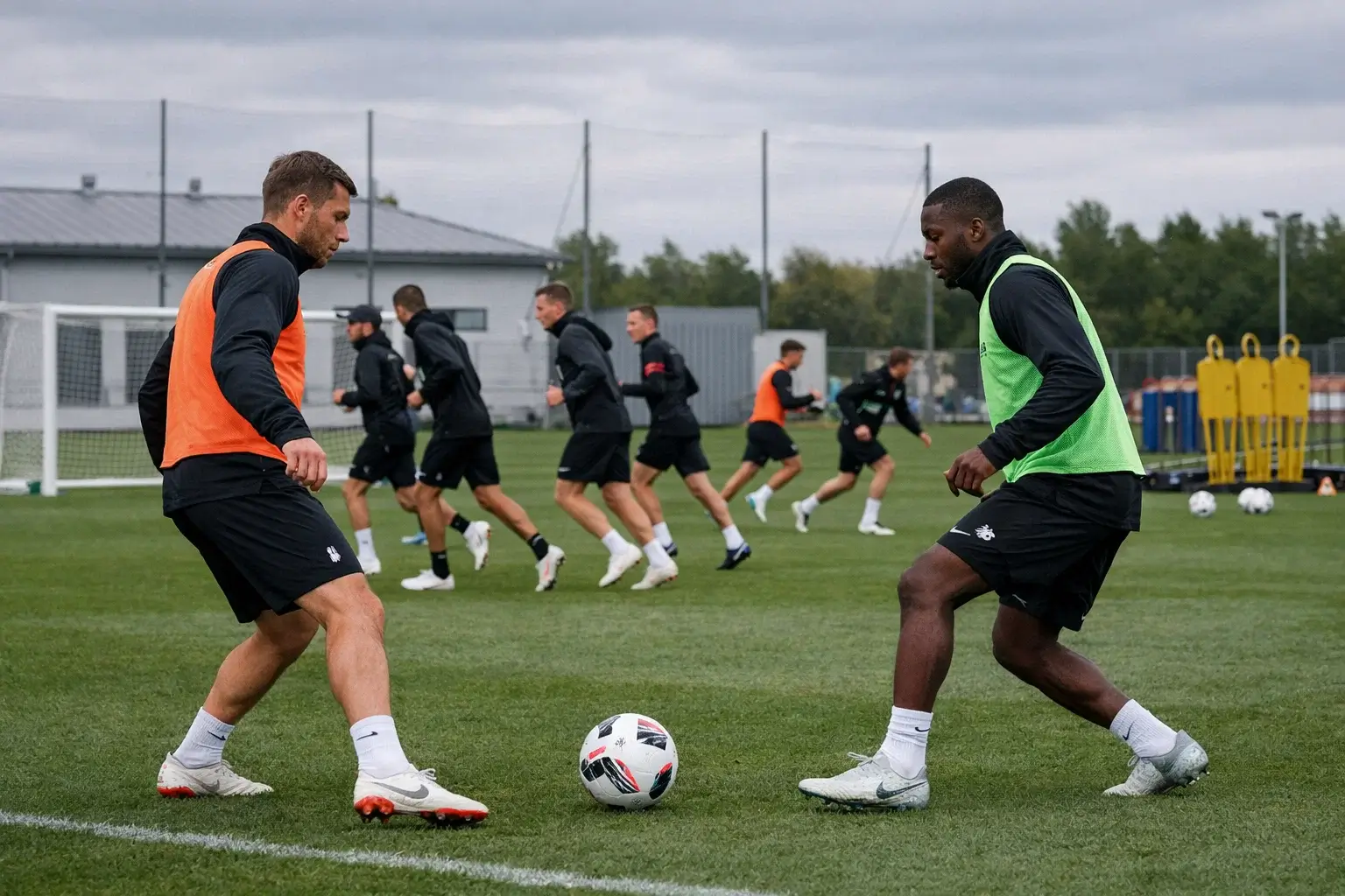 Football players in training session preparing for upcoming match