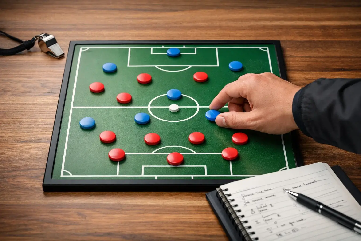 Football tactics board showing match strategy with player positions