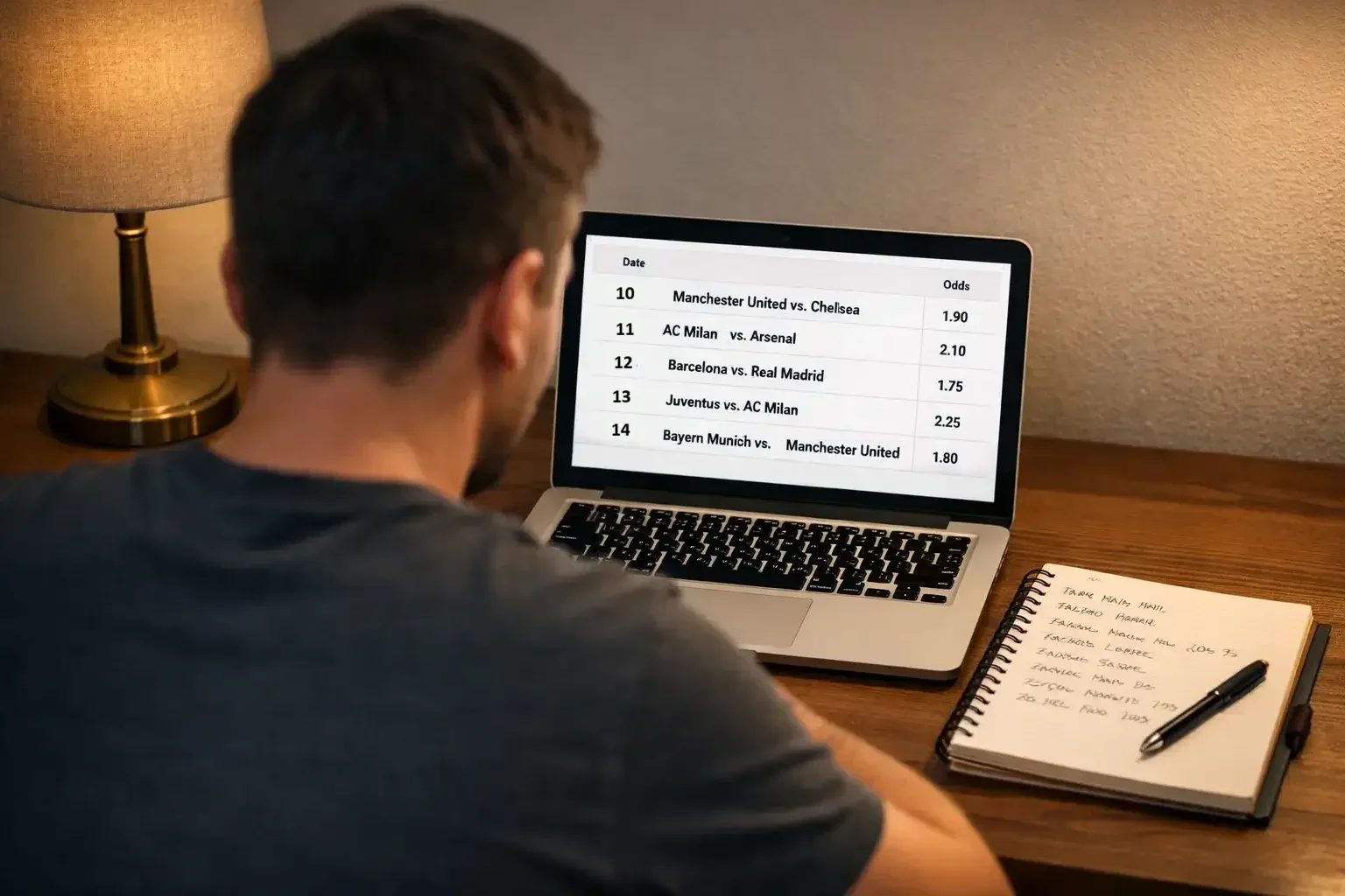 Person analyzing multiple football match fixtures on a laptop screen