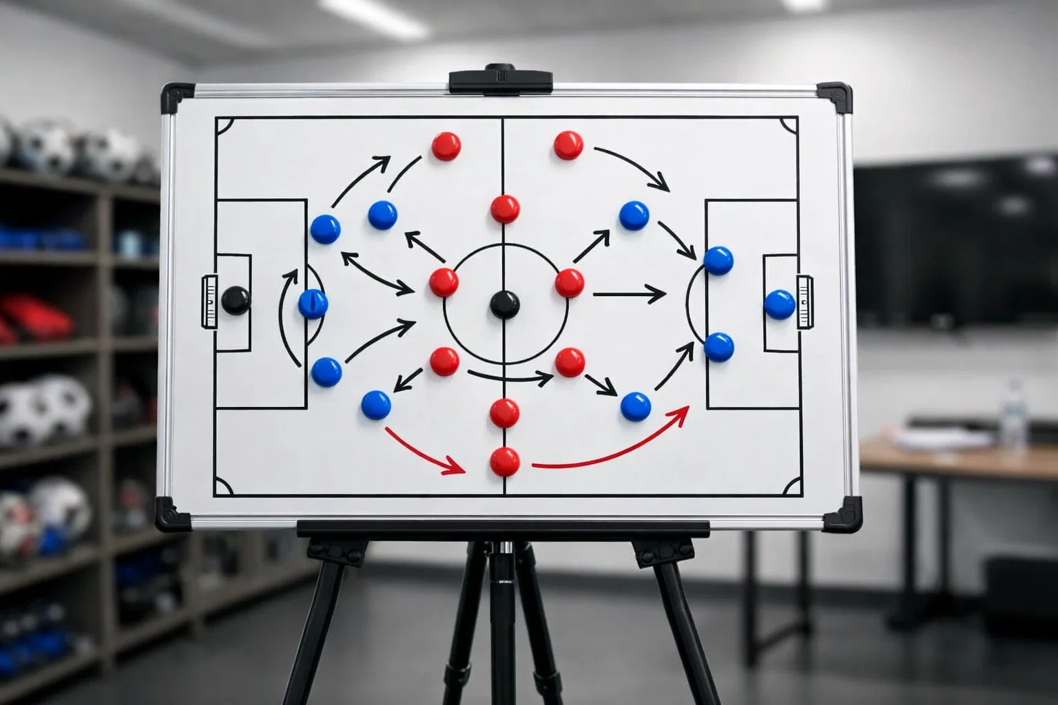 Football tactics board showing team formation and player positions