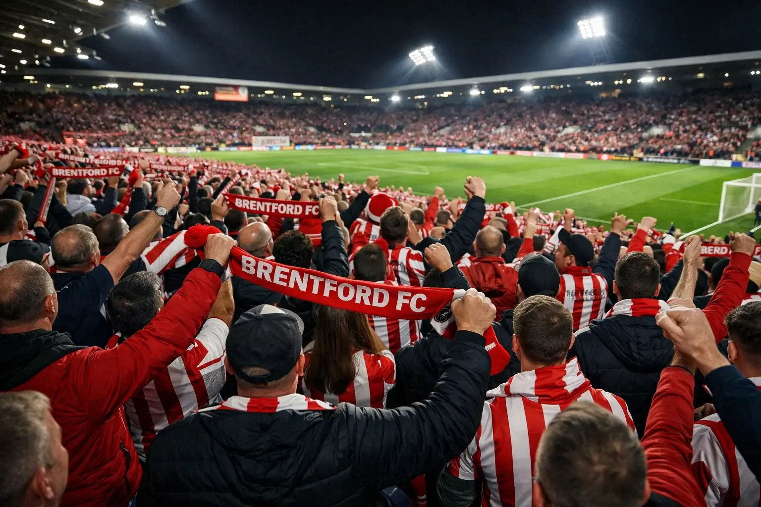 Brentford fans creating intense atmosphere at Gtech Community Stadium during a Premier League match
