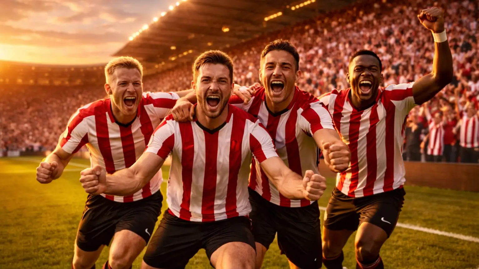 Brentford football match with fans celebrating a goal at the Gtech Community Stadium