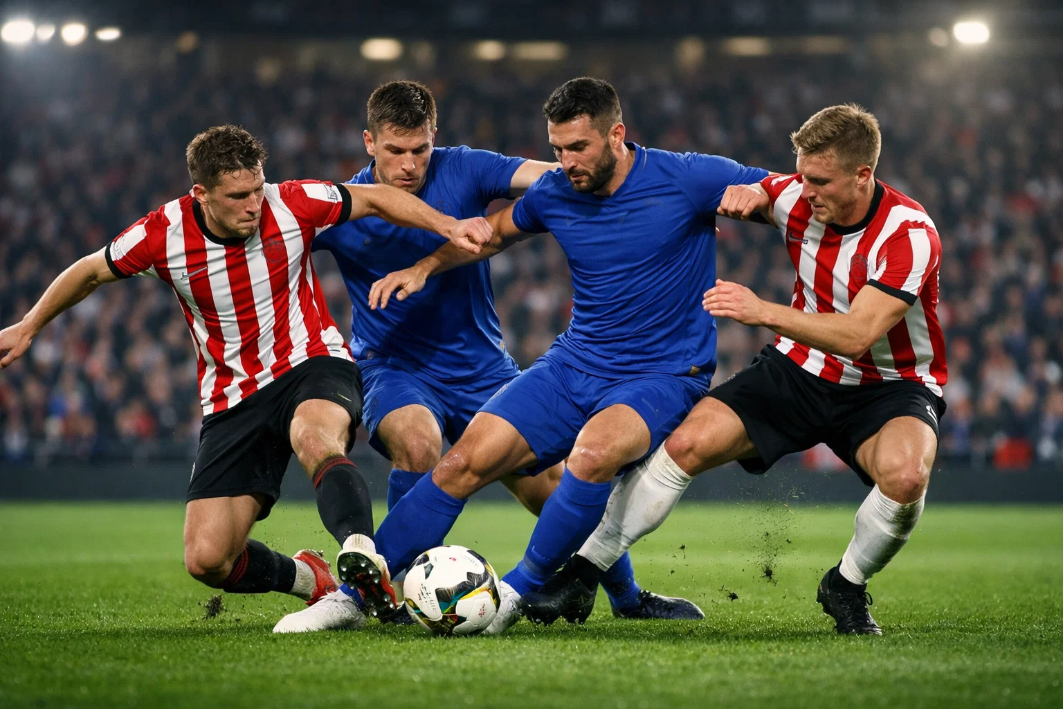 Premier League football match between two mid-table teams competing on the pitch