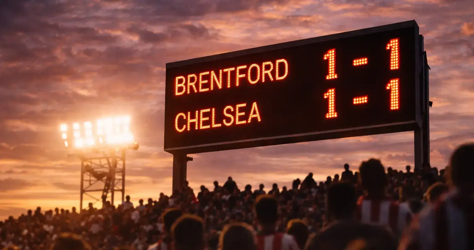 Scoreboard at a Premier League football stadium showing match score