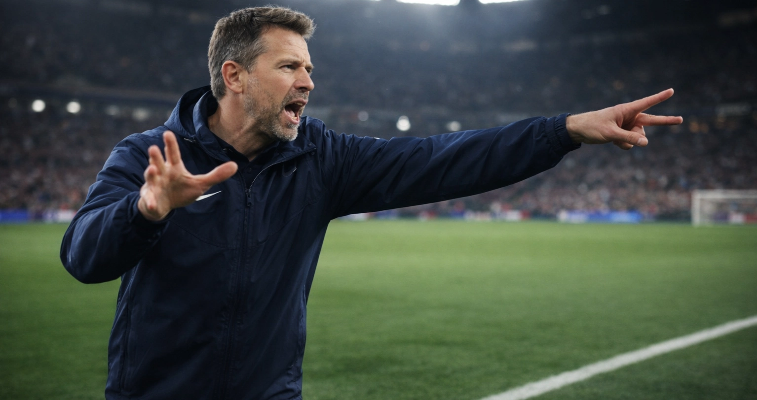 Football manager directing players from the touchline during a Premier League match